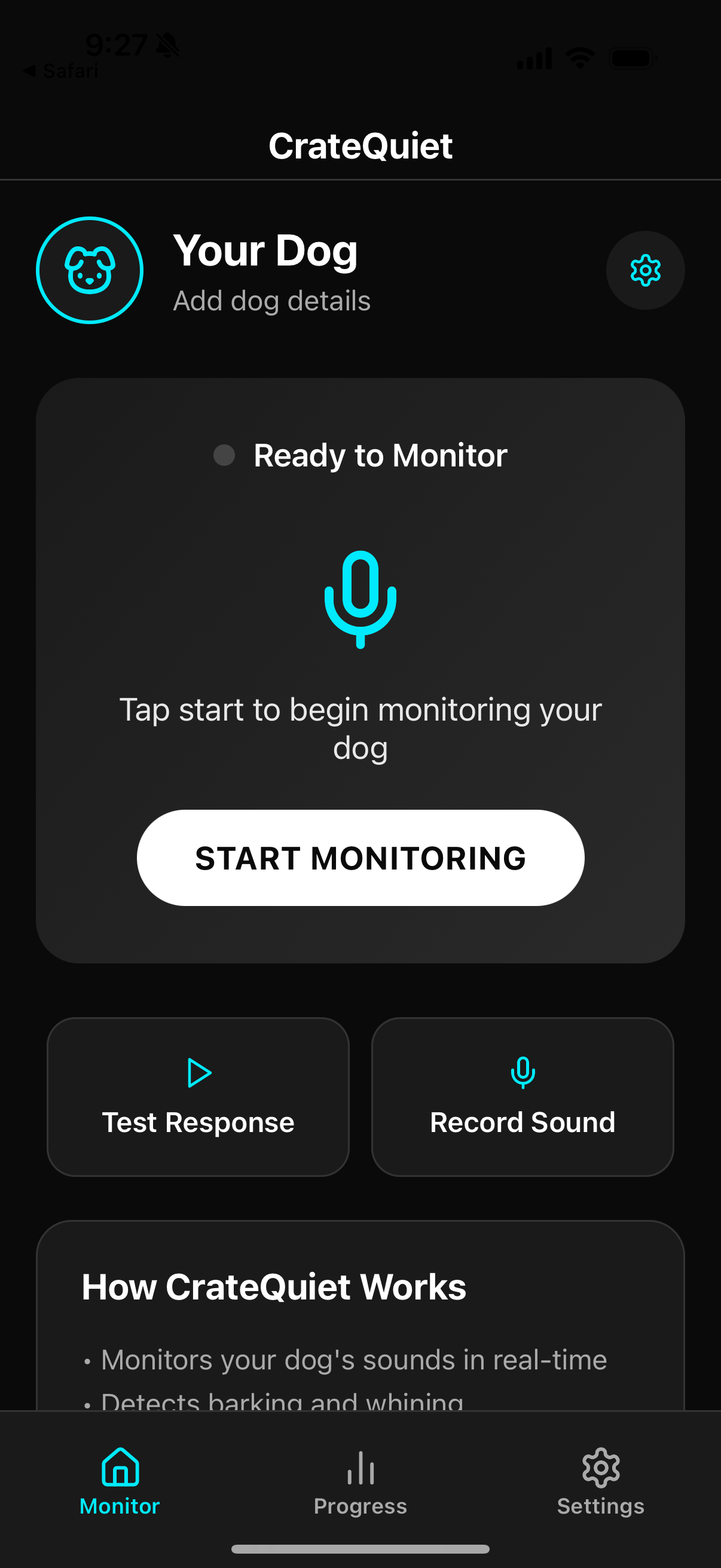 CrateQuiet App Screenshot - Monitoring Screen